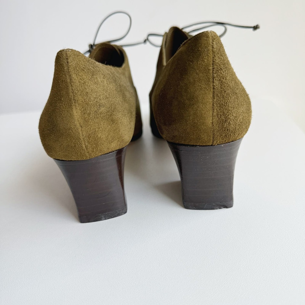Joan & David Olive Green Suede Leather Lace Up Oxford Heels Size 7.5 - Picture 6 of 8